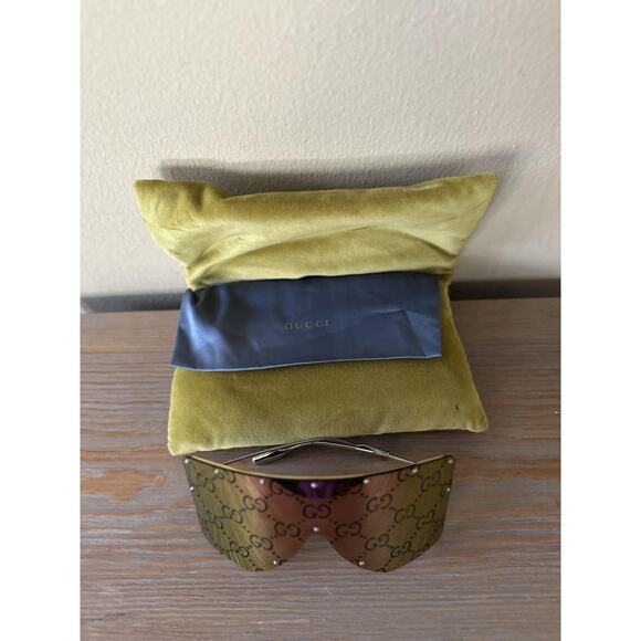 Authentic Gucci GG1244s XL Pink Logo Purple Mirror Shield Unisex Sunglasses - Picture 8 of 11